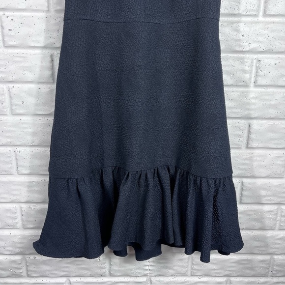 REBECCA TAYLOR Navy Blue Gauze Textured Sleeveless Dress with ruffle trim 8 - Picture 9 of 11